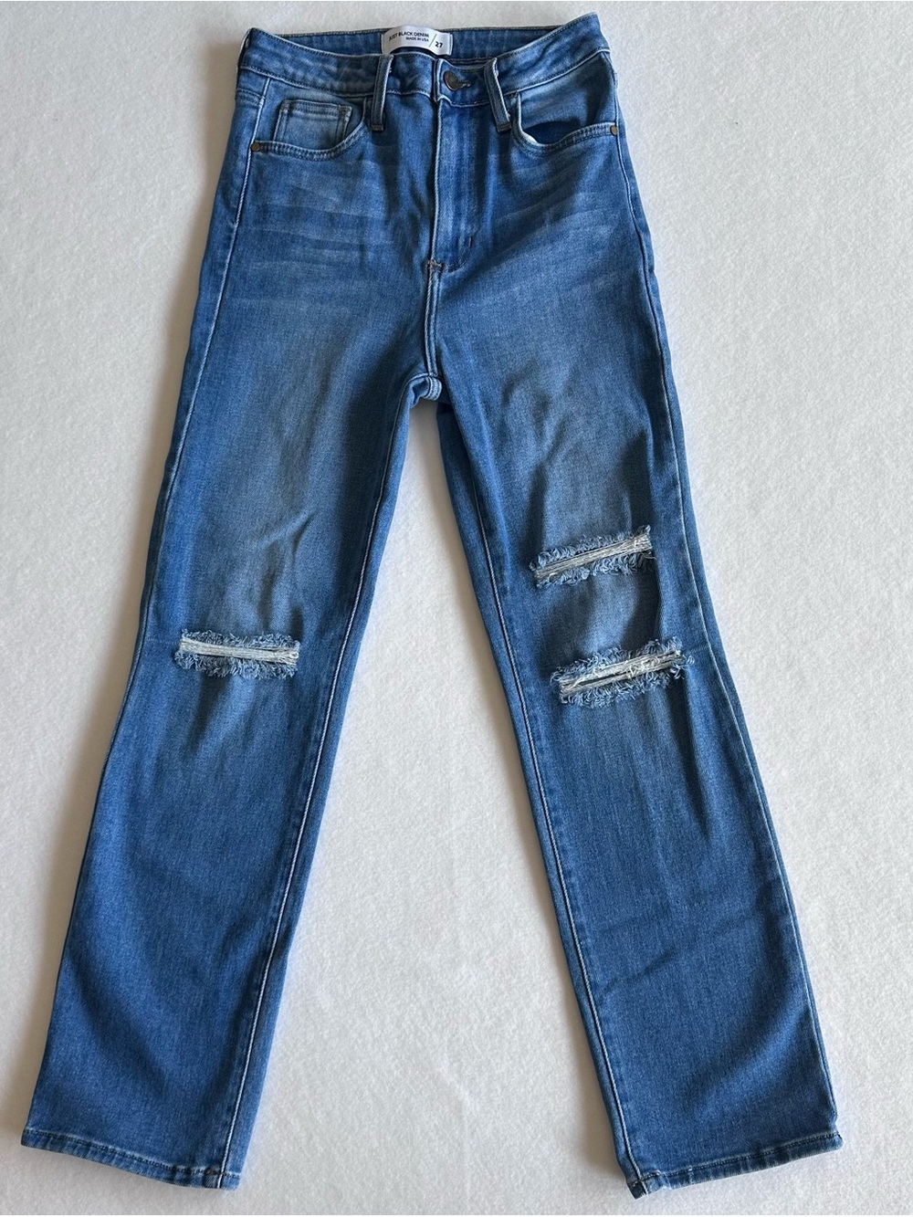 Womens Just Black Denim Straight Leg Distressed Jeans Made in the USA size 27